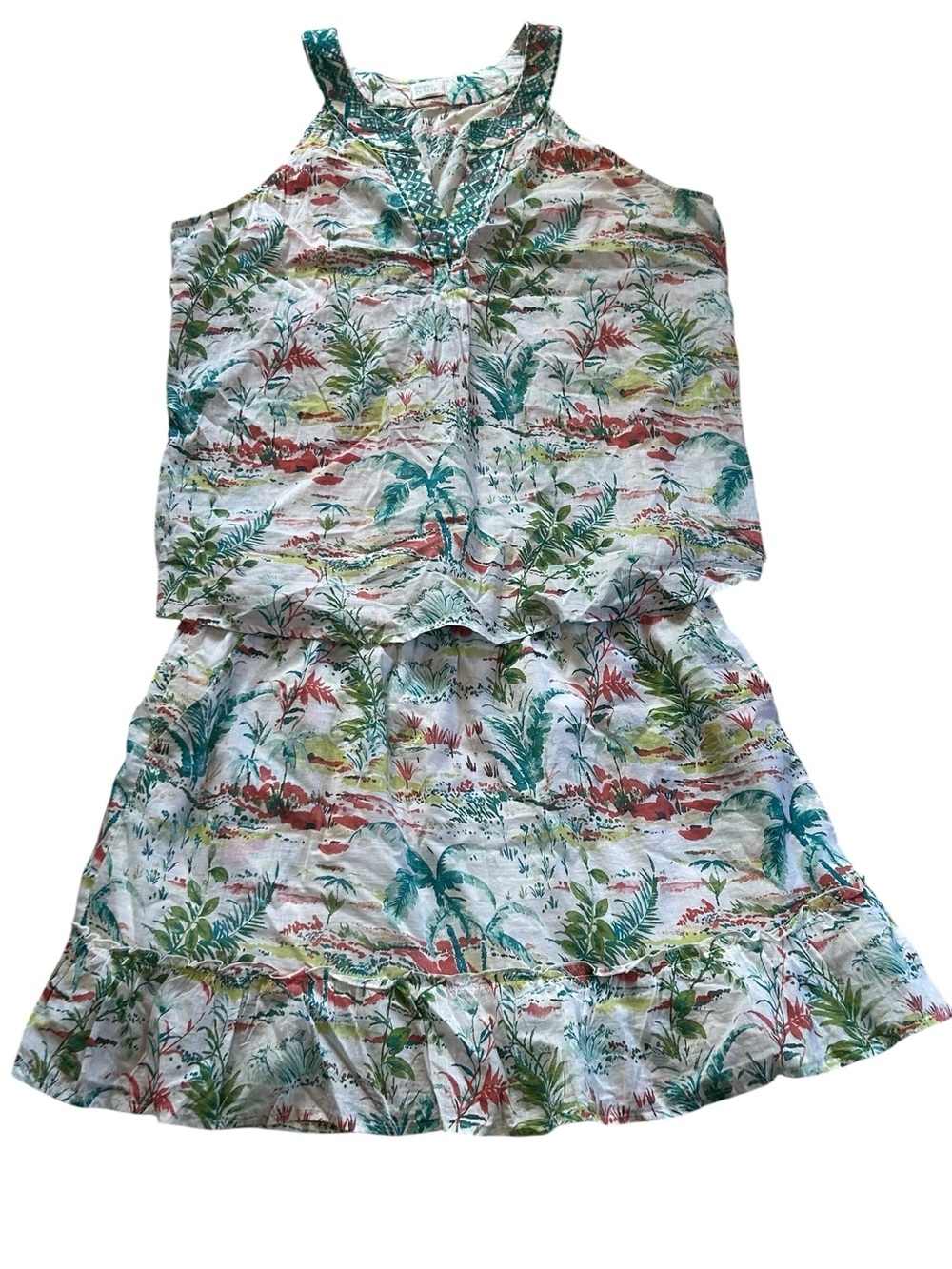 Sigrid Olsen Lined Skirt Pockets And Top Set Embroidered Details 100% Cotton XL